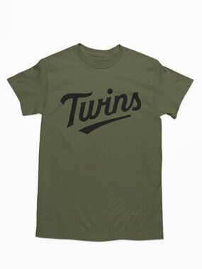 NEW Minnesota Twins Script Home Wordmark T-Shirt MILITARY ARMY GREEN